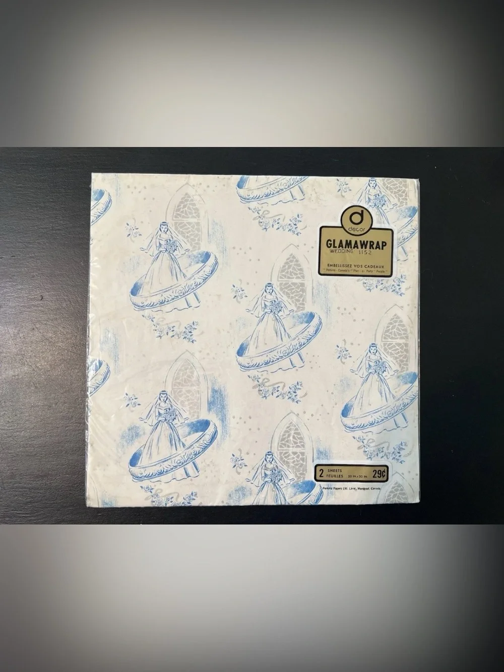 Vtg Blue White Bridal Shower Gift Wrap 1950s Wedding Paper Sealed  Romantic